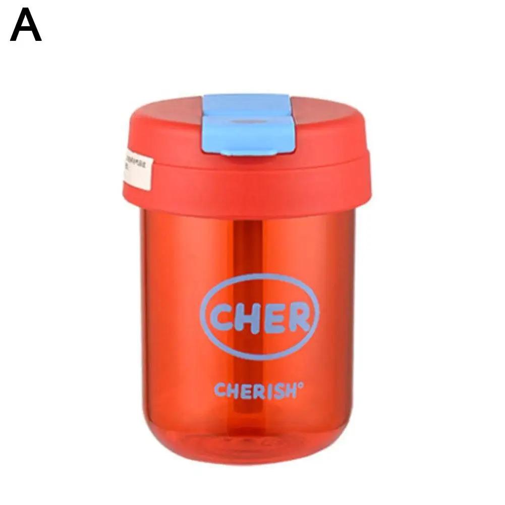 300ml Mini Straw Water Bottle Cute Anti-fall Portable Outdoor Sports Water Bottle Milk Coffee Fruit Tea Cup Couple Drinkware