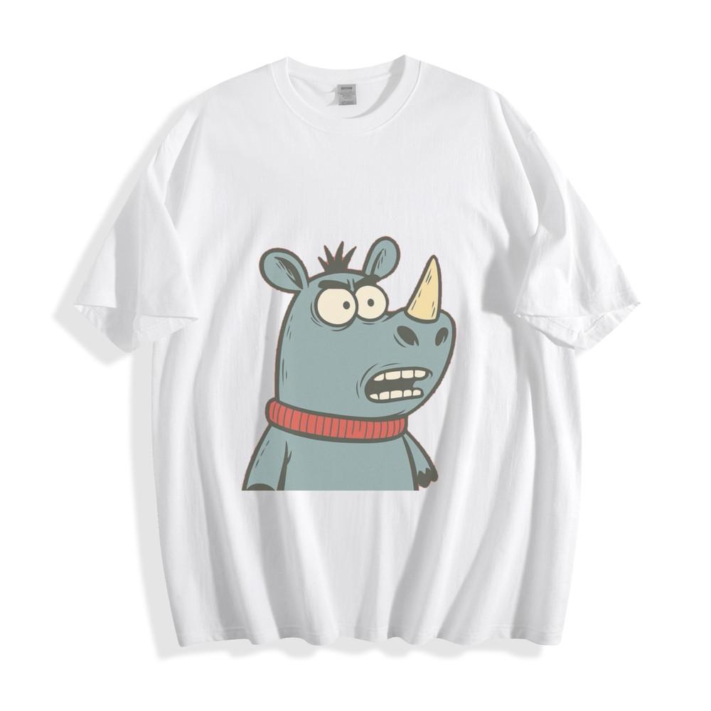Shocked Rhino Cartoon T-Shirt - Hilarious Wide-Eyed Wildlife Unisex Tee