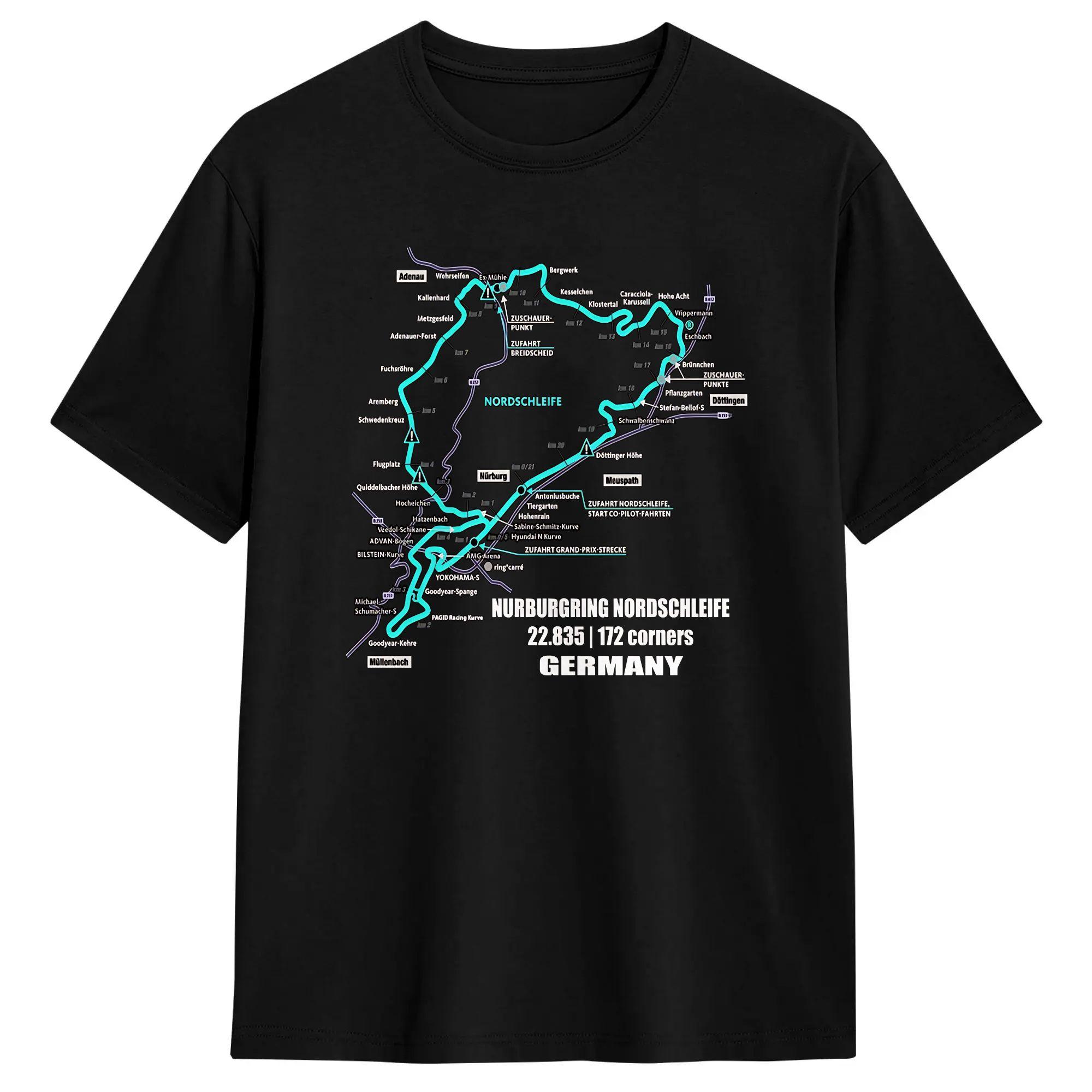 Men T-Shirt Nürburgring Nordschleife Germany Track Map Photographic Blue Print T Shirts Trending Beach Tees Casual Cotton Tops 4XL