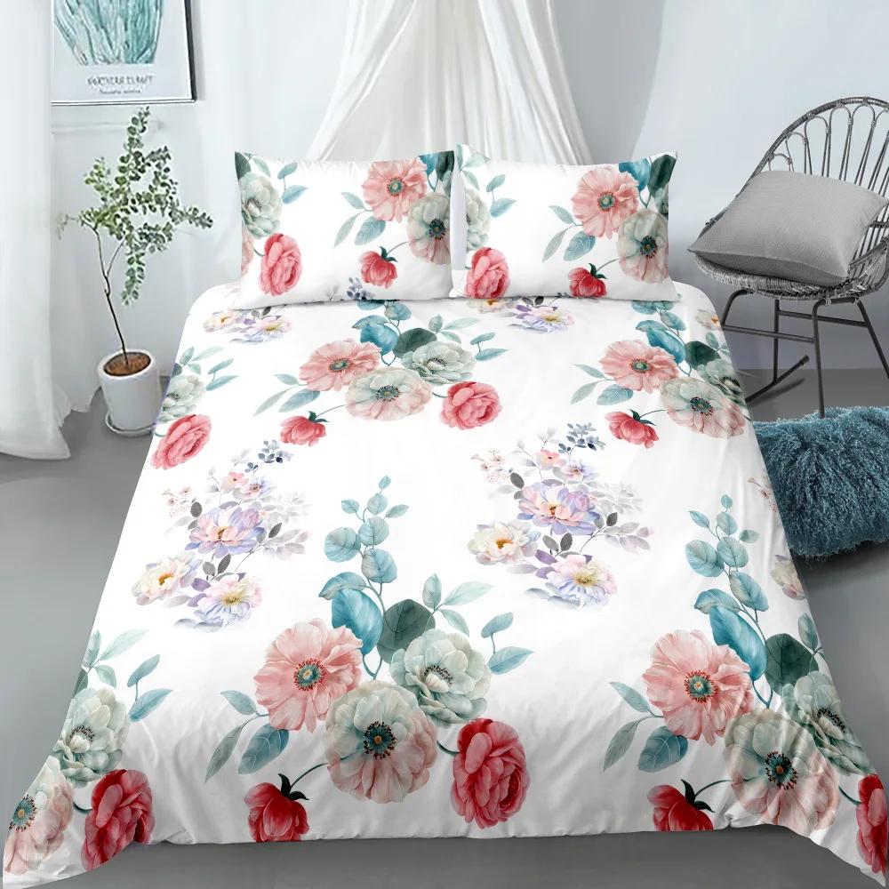 3D Flower Printed King Queen Duvet Cover Orange Beautiful Floral Bedding Set For Girl Women Plant 2/3Pcs Polyester Quilt Cover