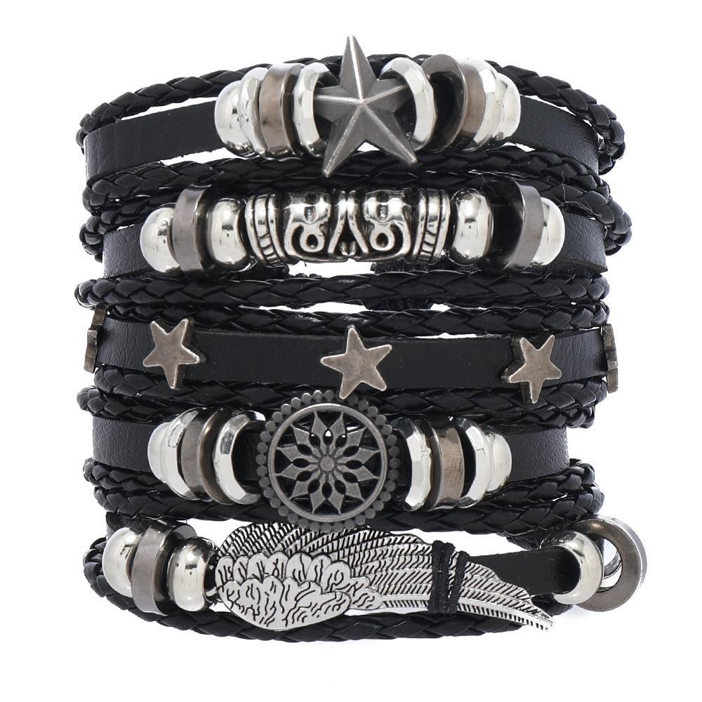 Cross Retro Woven Leather Unisex Bracelet Set One Size