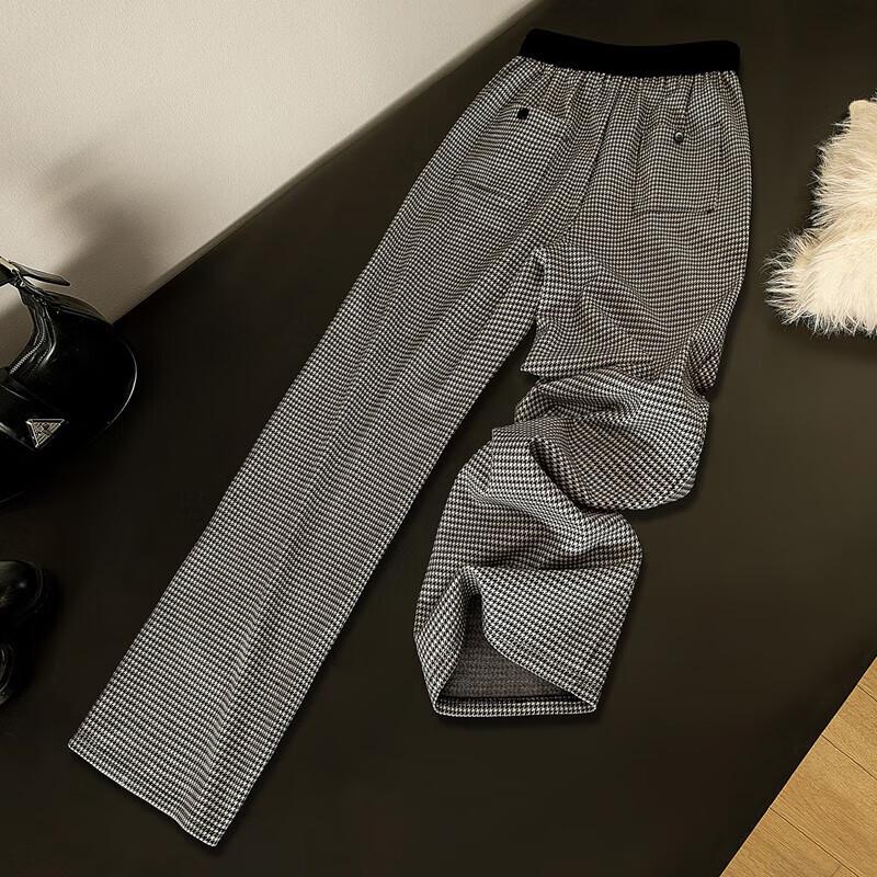 Women's Houndstooth Wide-Leg Drawstring Pants
