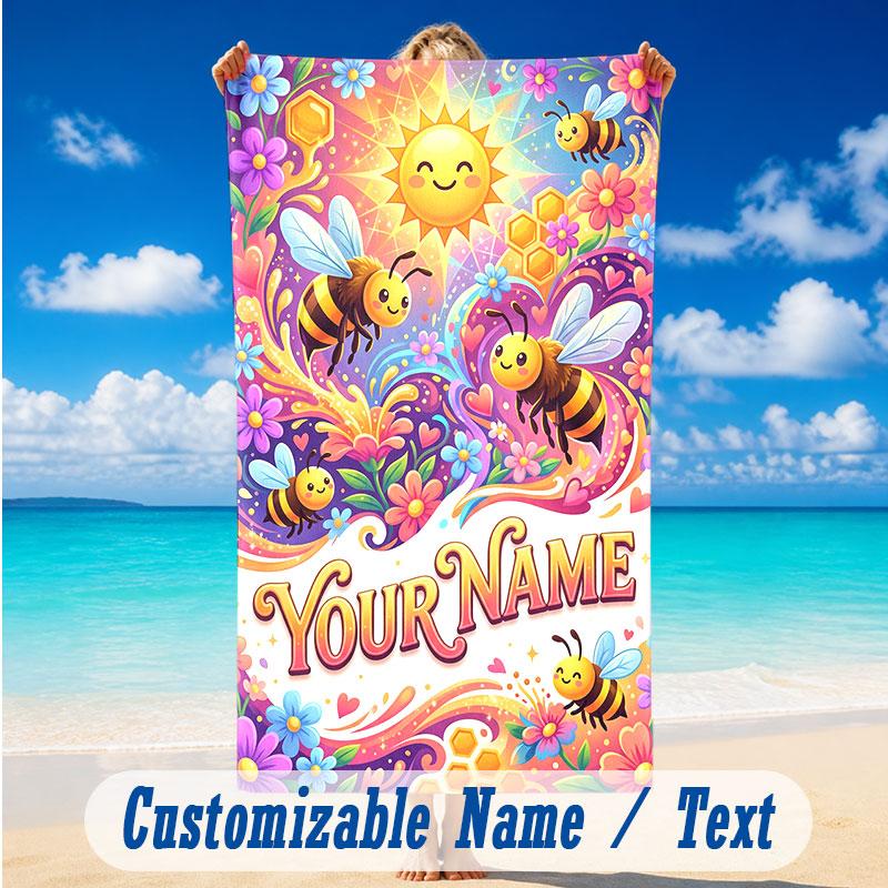 Floral Garden Theme Beach Towel Personalized Custom Name & Text Soft Quick Dry Beach Towel for Swimming Travel