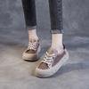 Fashion Fashion Women Flat Platform Shoes Summer Hollow Out Breathable Lace-Up Casual Sneakers Women Versatile Board Shoes Beige