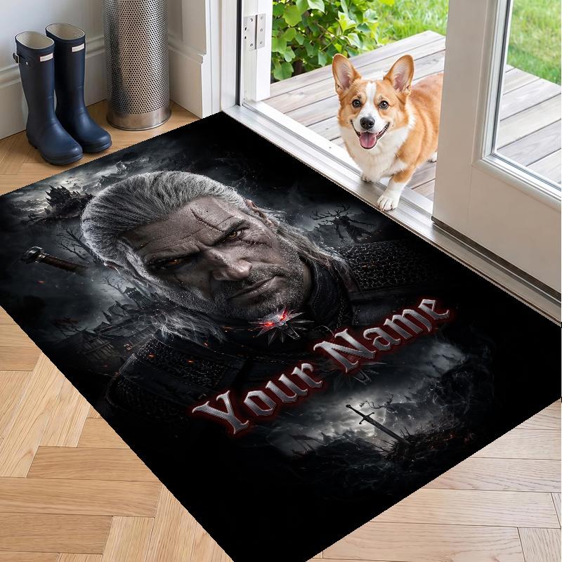 Custom Name The Witcher Geralt Crystal Velvet Floor Rug Personalized Text Soft Carpet Home Decor