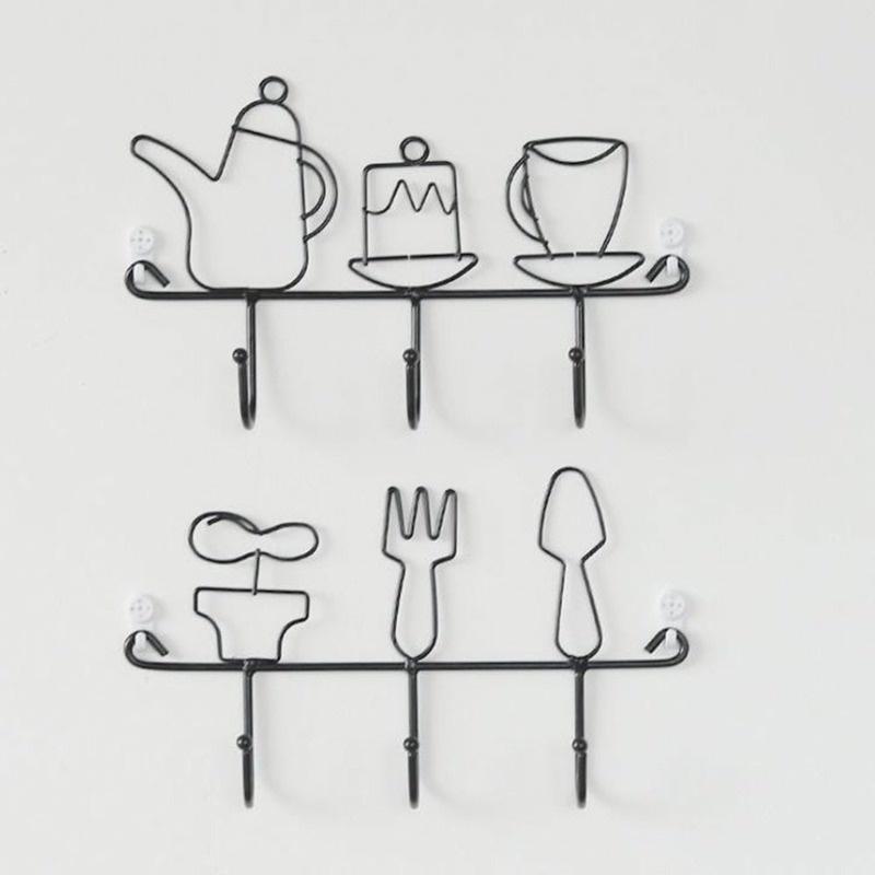 1pc  Iron Kettle Wall Hook Ins Simple Key Rack Nordic Coat Hooks Black Hat Hanger for Home Decorate