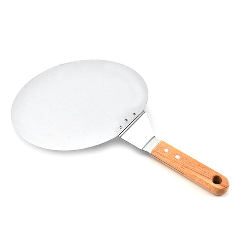 1Pc Pizza Shovel Pastry Tools Accessories Pizza Peel Round Stainless Steel Non-Stick Pizza Paddle Spatula With Oak Wooden Handle