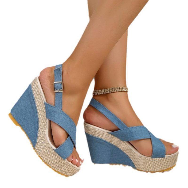New high-heeled cross-strapped open-toed sandals women's thick-soled waterproof table slope heel wear cool slippers