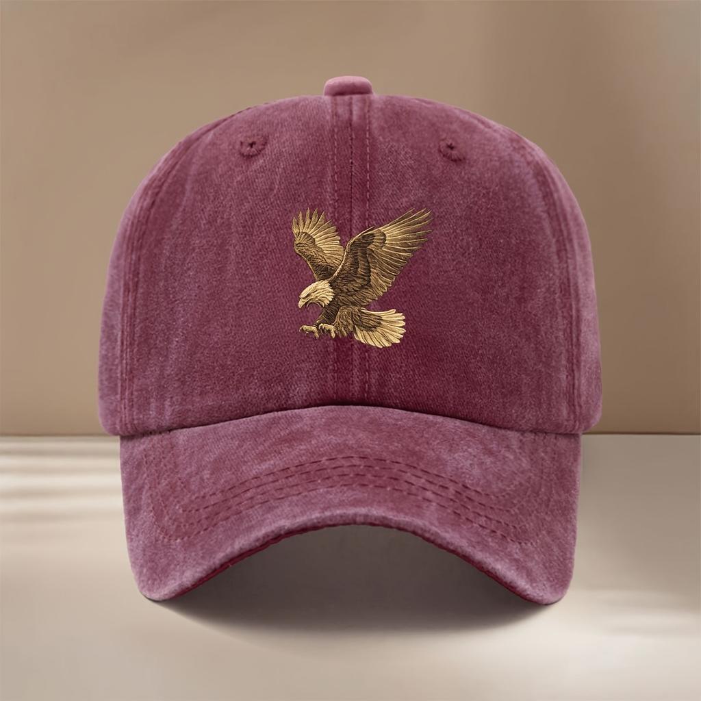 Eagle Washed Baseball Cap Denim Casual Adjustable Hat for Unisex Outdoor Sports