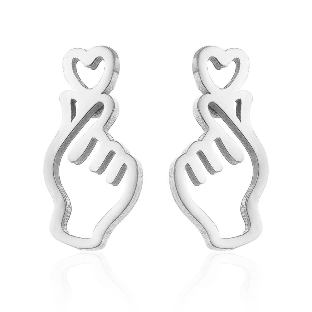 Korean Black Star & Moon Heartbeat Gesture Stainless Steel Earrings