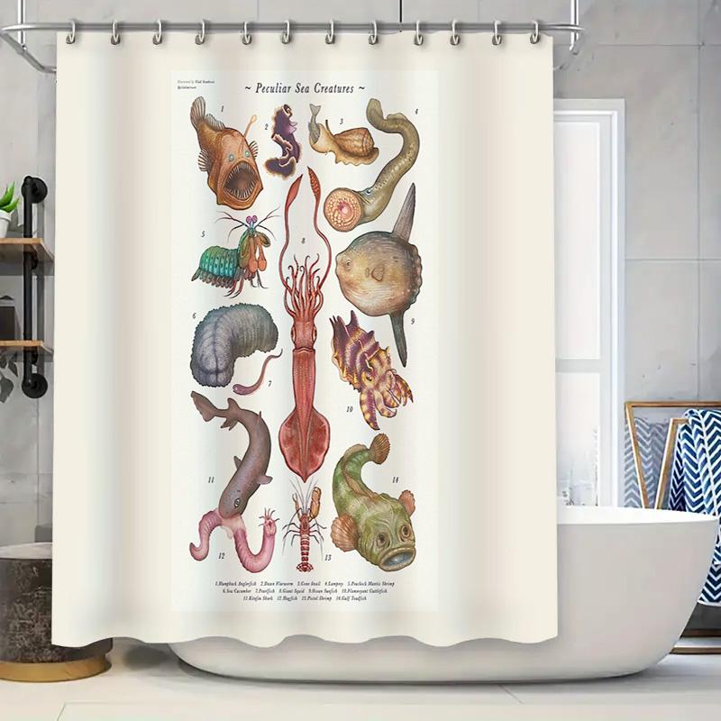 

Ocean Deep Sea Creatures Shower Curtain Unique Marine Life Backdrop Bathroom Decor Waterproof Artistic Home Textile W60H190(CM)-1 Pcs