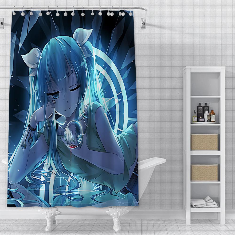 Anime Girl H-HatsuneS M-Miku Shower Curtain Waterproof Polyester Fabric Paint Bath Curtain Home Bathroom Decor Curtain With Hook