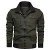 Casual solid color jacket zipper pocket stand-up collar large size coat men's pure cotton thin autumn top