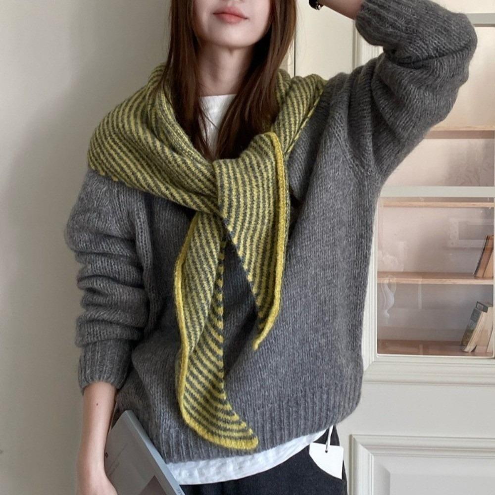 Elegant Triangle Striped Scarf Comfortable Knit Wool Scarf Decorative Neck Warmer Women