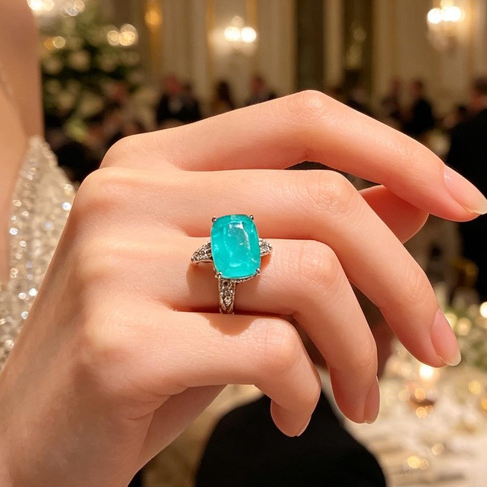 Zarte Seeblau Quadrat Zirkonia Eingelegte Klassische Damenringe Party Täglich Damen Retro Ring Schmuck
