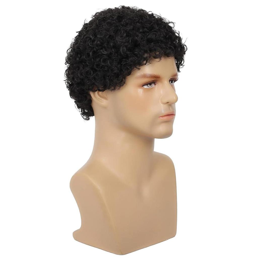 Men's Fashion Short Afro Curly Wig, Brown Tight Curls High-Temperature Fiber Hairpiece