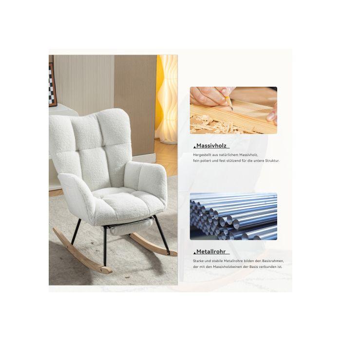 Nouveau Fauteuil À Bascule Rembourré En Tissu Teddy Avec Repose-pieds De Rangement, Blanc