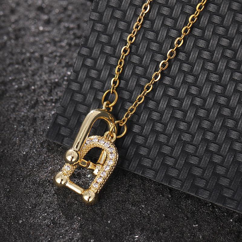 Double Ring Horseshoe Buckle Titanium Steel Choker Necklace Light Luxury Fashion Gold Pendant Jewelry