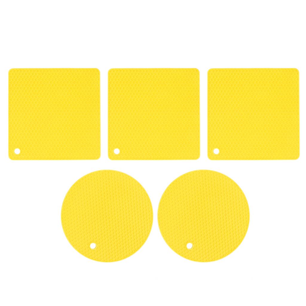 5 PCS 2 Round 3 Square Silicone Honeycomb Mat Multipurpose Hot Pads for Hot Dishes Tables Blue