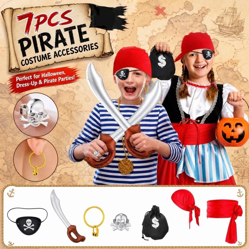 Dětská kostýmová sada 7 s páskou přes oko a čelenkou pro Halloweenské převlékání