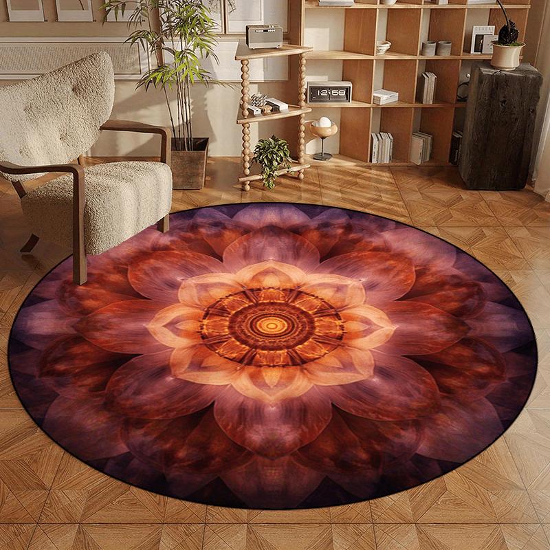 Luxury  Red Floral Pattern Round Shape Floor Mats Kitchen Hallway Runner Rug Bedroom Living Room Soft Carpet Non-slip Area Rug