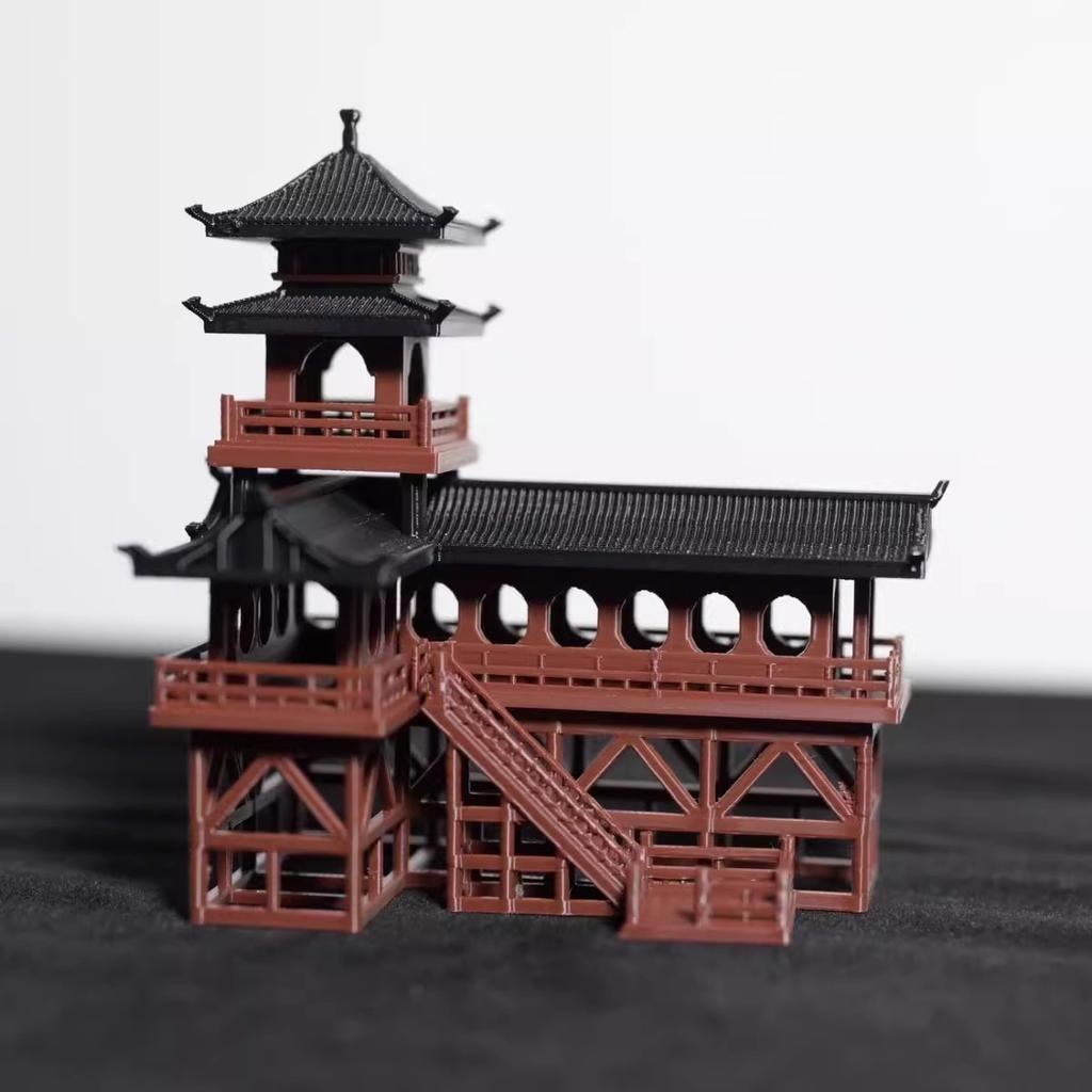 Qiaolin 3D Printing Corner Style Stilted House Chinese Model Pavilion Bonsai Ancient Architecture Landscape Decoration Ornament