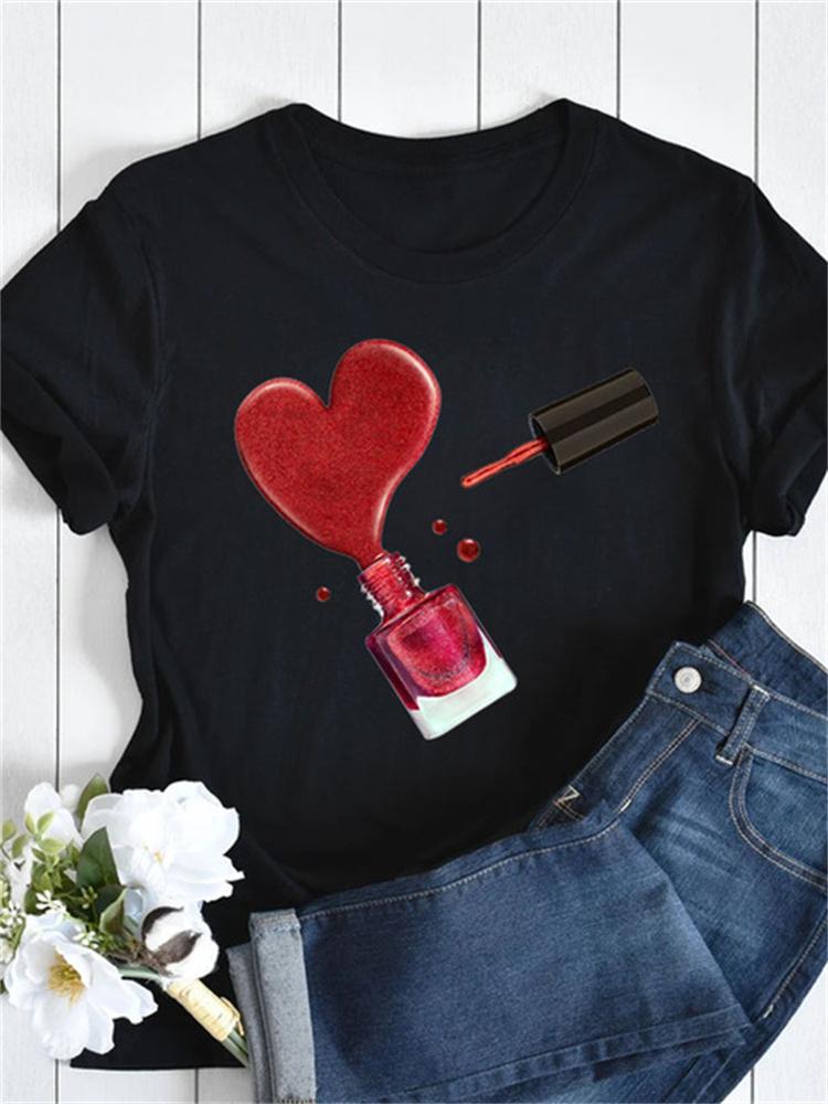 Maycaur New Nail Polishl Women's Fashion Tops 90s Girls Streetwear Casual Short Sleeve T-shirts Women's T-shirts Female Tops Tee