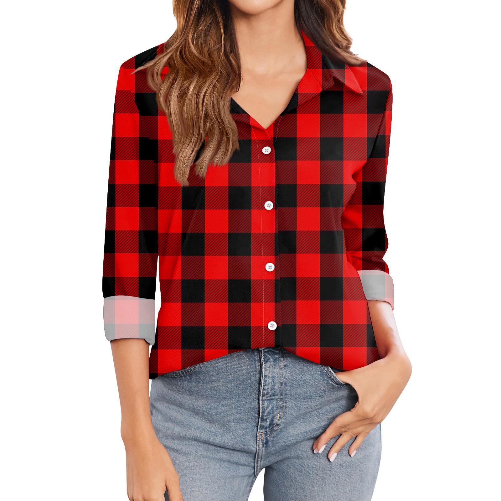 

Женская футболка с принтом, женская рубашка на пуговицах с длинным рукавом, блузка, повседневные топы XL красный