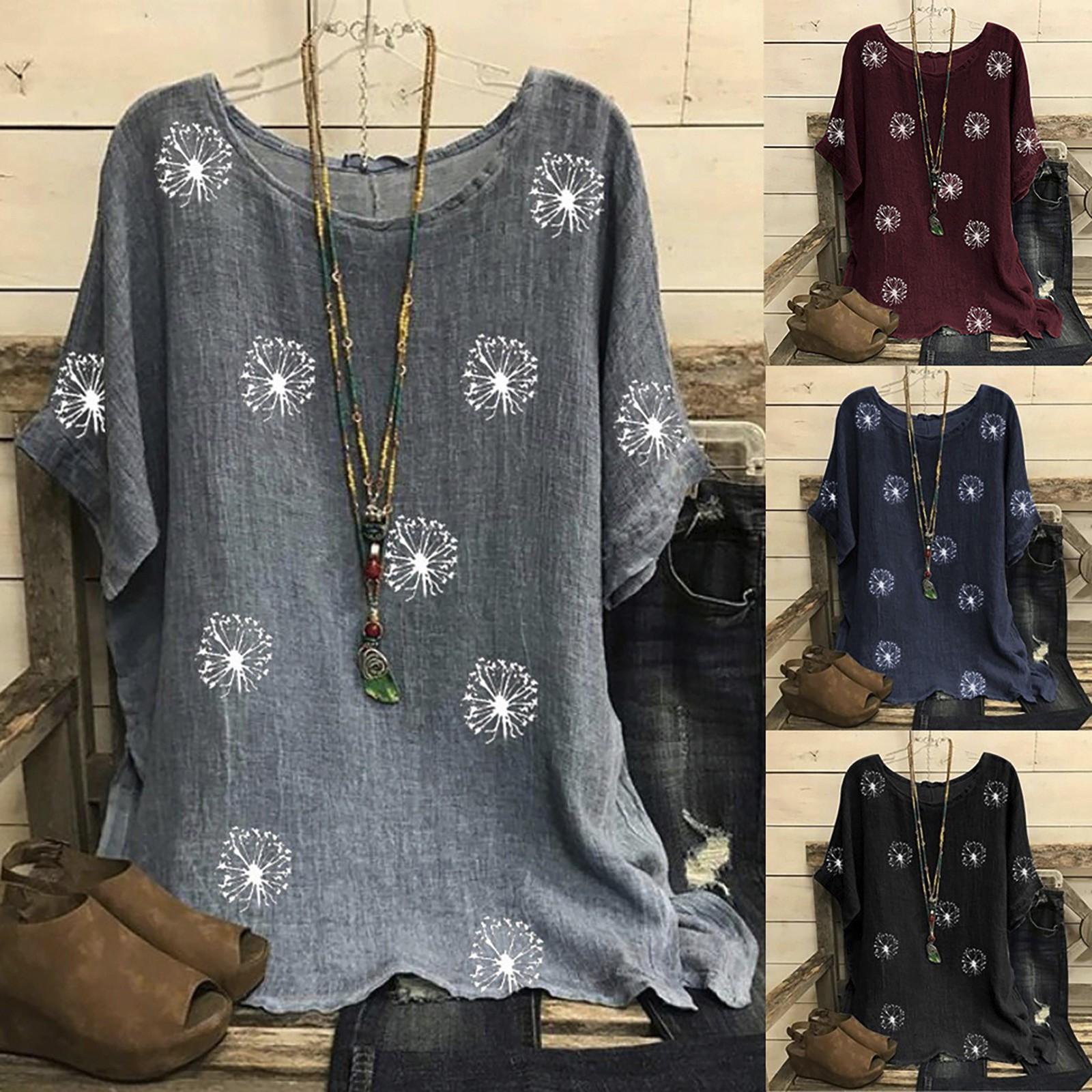 

Женская винтажная хлопковая футболка с коротким рукавом и цветочным принтом, блузка