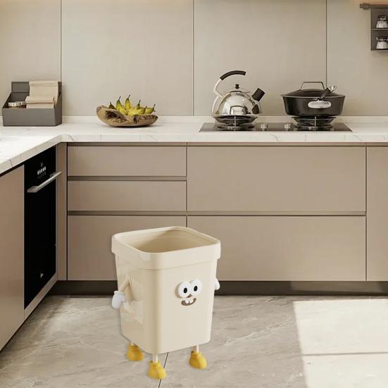 Household Waste Bin Cartoon Trash Can with Eyes Hands Legs 7L/12L/16L Cute No Lid Garbage Bin for Kitchen Bathroom Bedroom Office