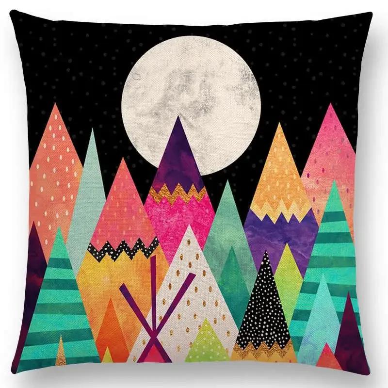Neuer Sonnenaufgang Und Mond Verträumte Gipfel Farbenfrohe Berge Welt Abstraktes Geometrisches Muster Kissenbezug Auto Sofa Dekokissenbezug