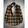Camicia a maniche lunghe in flanella a quadri vintage nero e marrone da uomo per l'autunno