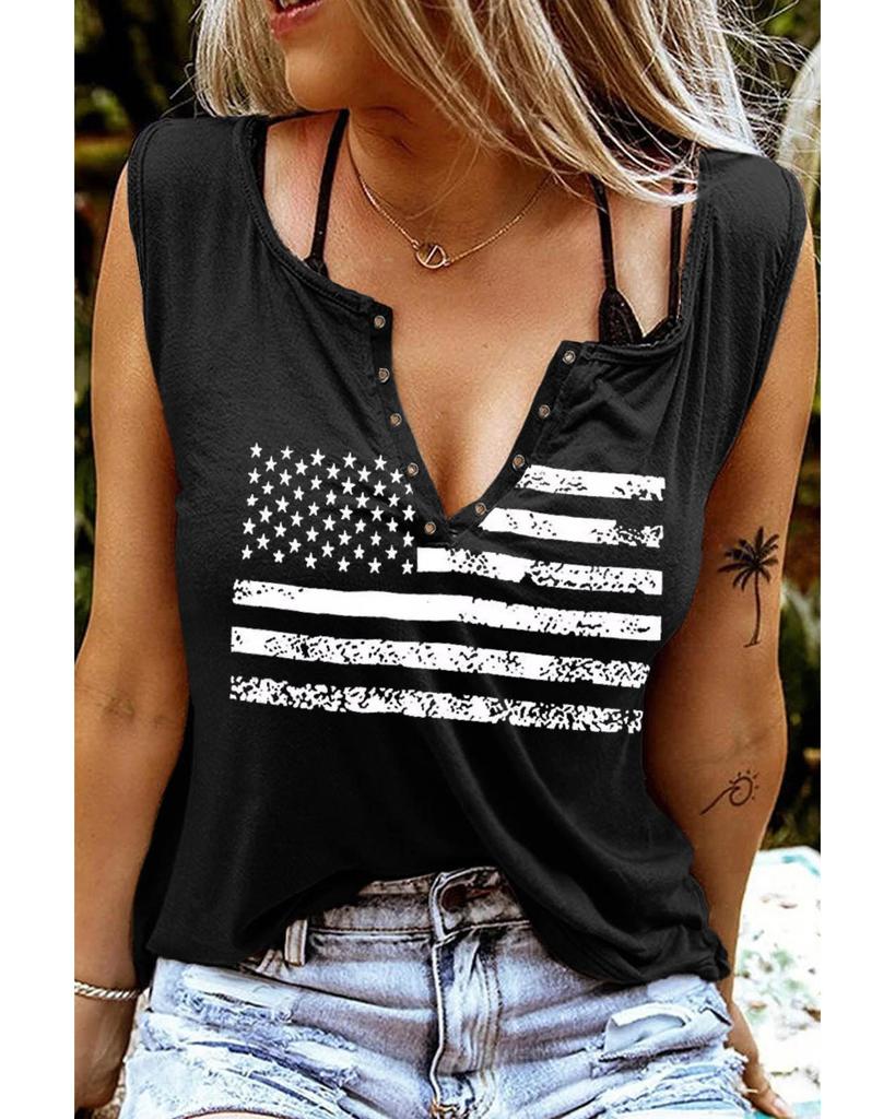 Azura Exchange Flag Print V Neck Sleeveless Top