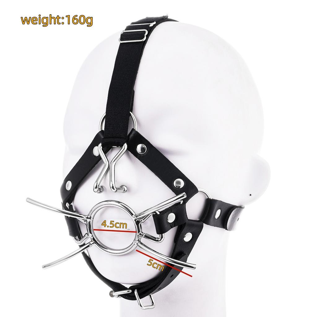 VaHppy Masks Gag Harness Nose Hooks SM  Bondage Cat Whisker Style Couple Sex Games Toys Cosplay Stainless Steel + Leather