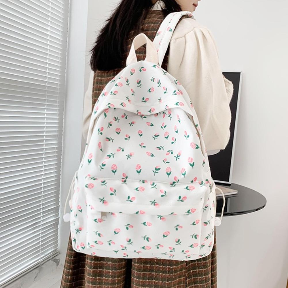 

Nylon Women s Backpack Tulip Pattern Book Bag Portable School Bags Adults