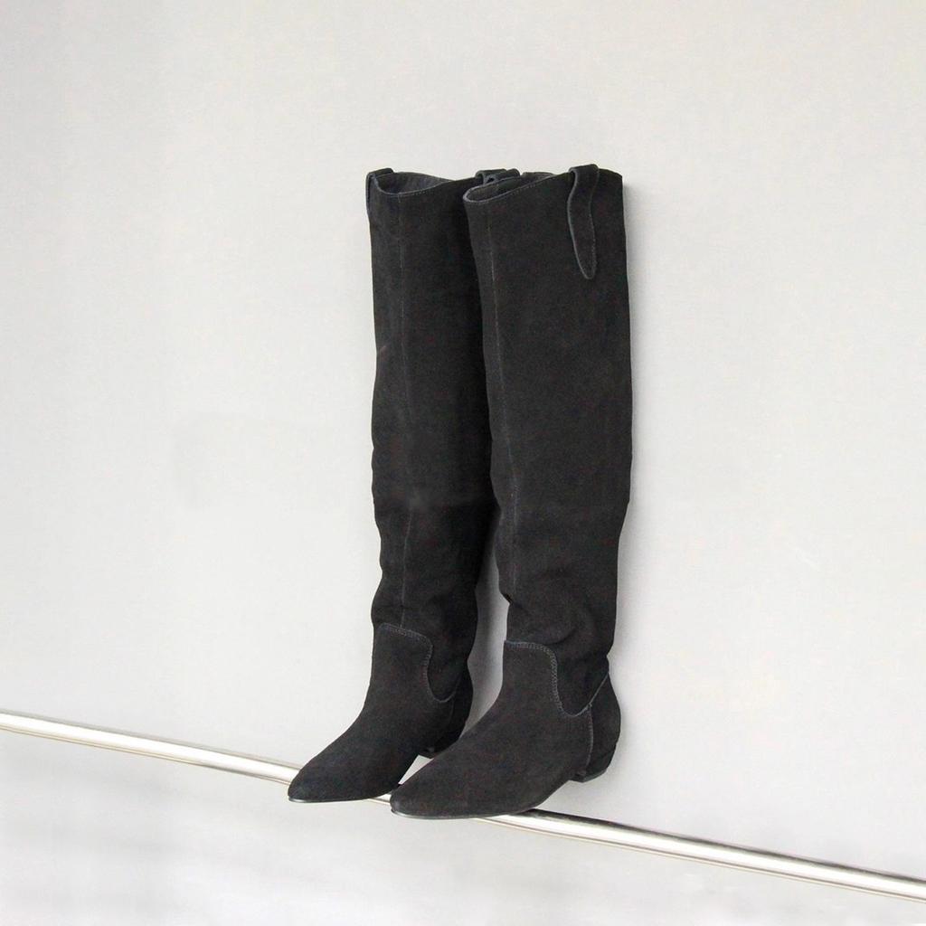Sheepskin Version~ Retro Flat Boots Femininity Matte Wide Tube Pleated Stacked Boots Slim Versatile Knight Boots