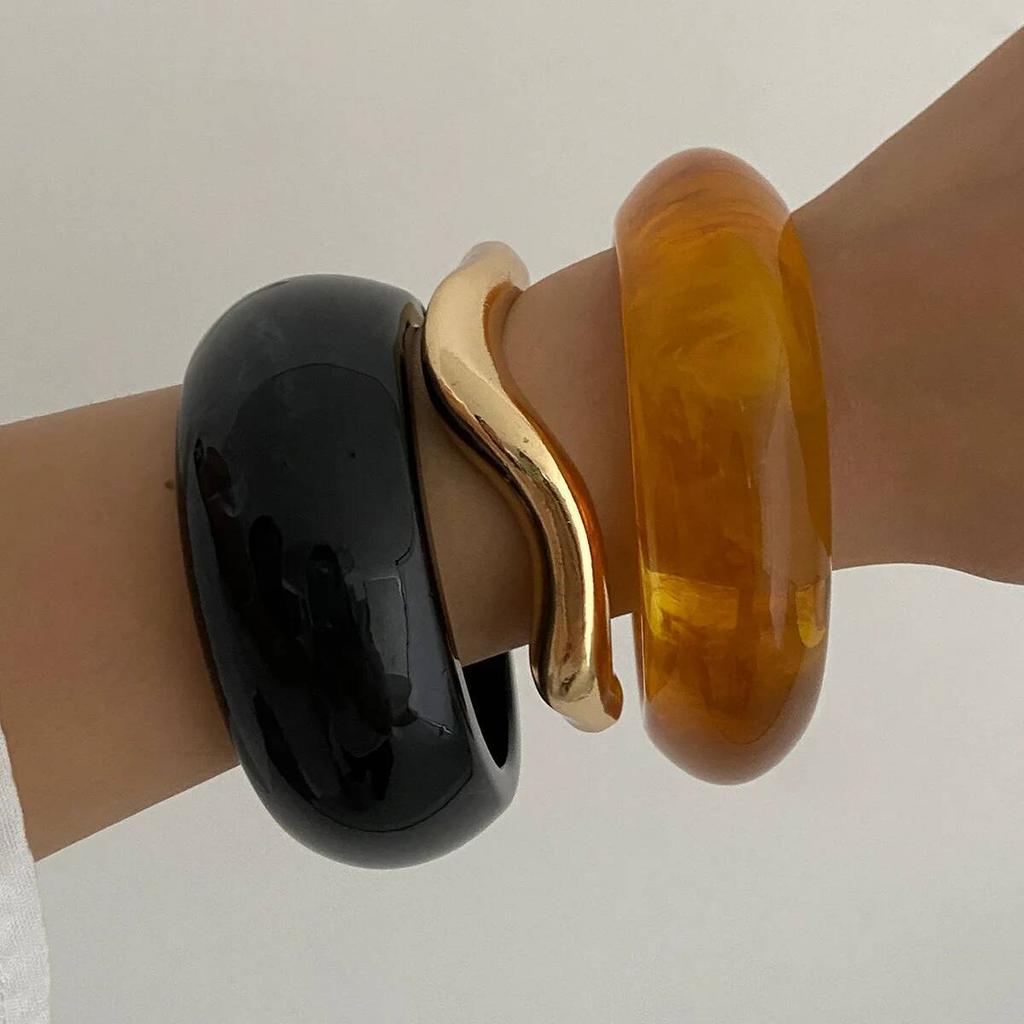 SHIXIN 3 Styles Punk Acrylic Resin Thick Wide Bangles for Women Retro Irregular Geometry Stackable Bracelet Versatile Jewelry
