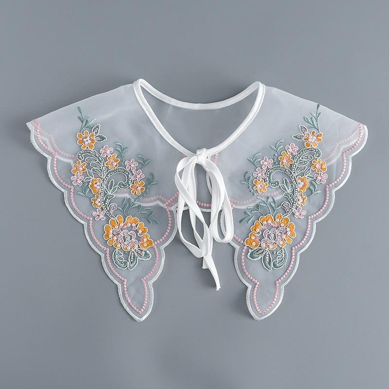 Korean Summer Floral Embroider Fake Collar Neck Guard Scarf Female Shoulder Wraps Cape Removable Shirt Detachable Collar