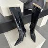 Fashion Liyke Autumn Winter Stone Pattern Leather Knee-High Boots Vintage Pointed Toe Zip Women Shoes Heels Fashion Catwalk Long Booties