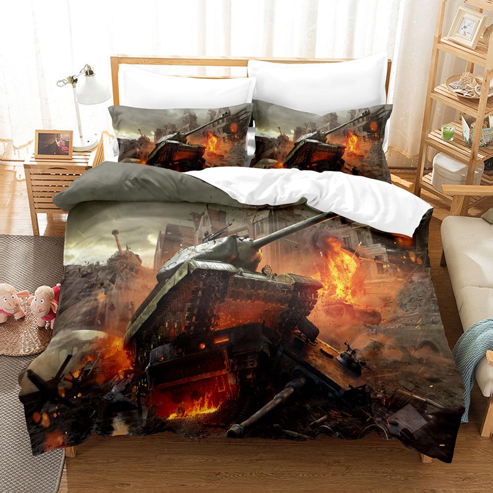 

Комплект пододеяльника Tank, Пододеяльник с тематикой игровой военной сцены для подростков и взрослых, Военный геймерский декор для спальни, Постельный комплект EU single(135x200cm)