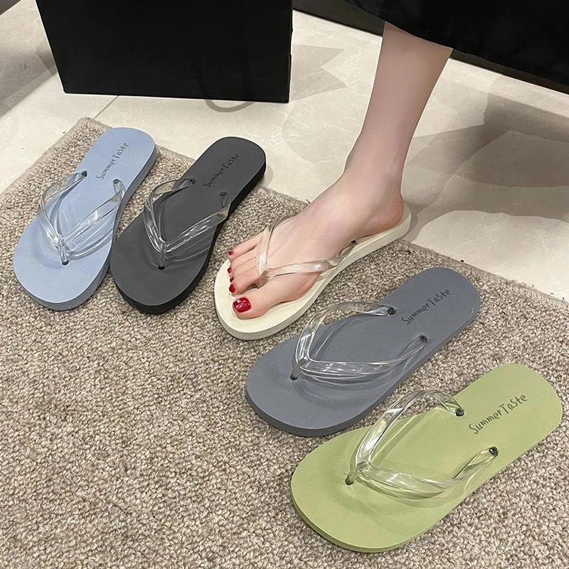 Open Toe Home Flip Flops Indoor Sandals Outside Flat Slides Shoes for Women Woman Slippers Transparent on Beach Non Slip 39 G B