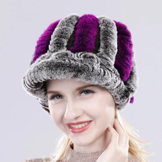 Lady Real Rex Rabbit Fur Hat Winter Knitted Natural Rex Rabbit Fur Caps Russia Women Warm Real Fur Beanies Hats