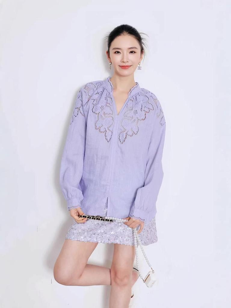 Nanyou 2026 Spring French Style Lace Embroidered Loose Shirt