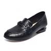 Round head flat shoes women's spring new metal buckle low heel shallow mouth one pedal women's small leather shoes