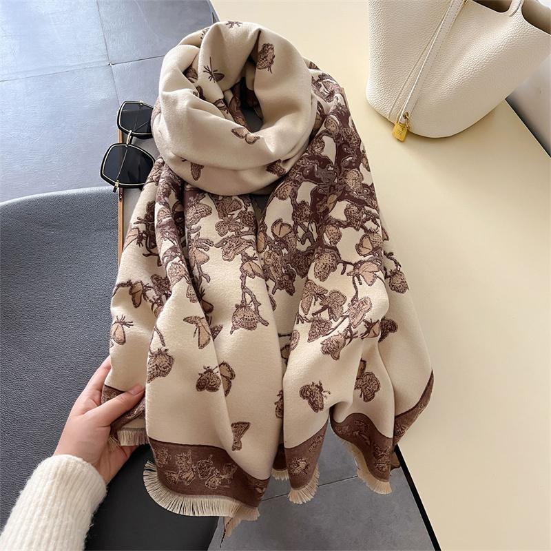 Autumn Winter Scarf Women Pashmina Shawls and Wraps Cashmere Blanket Warm Thick Stoles for Lady Outdoor Bufanda  New Print