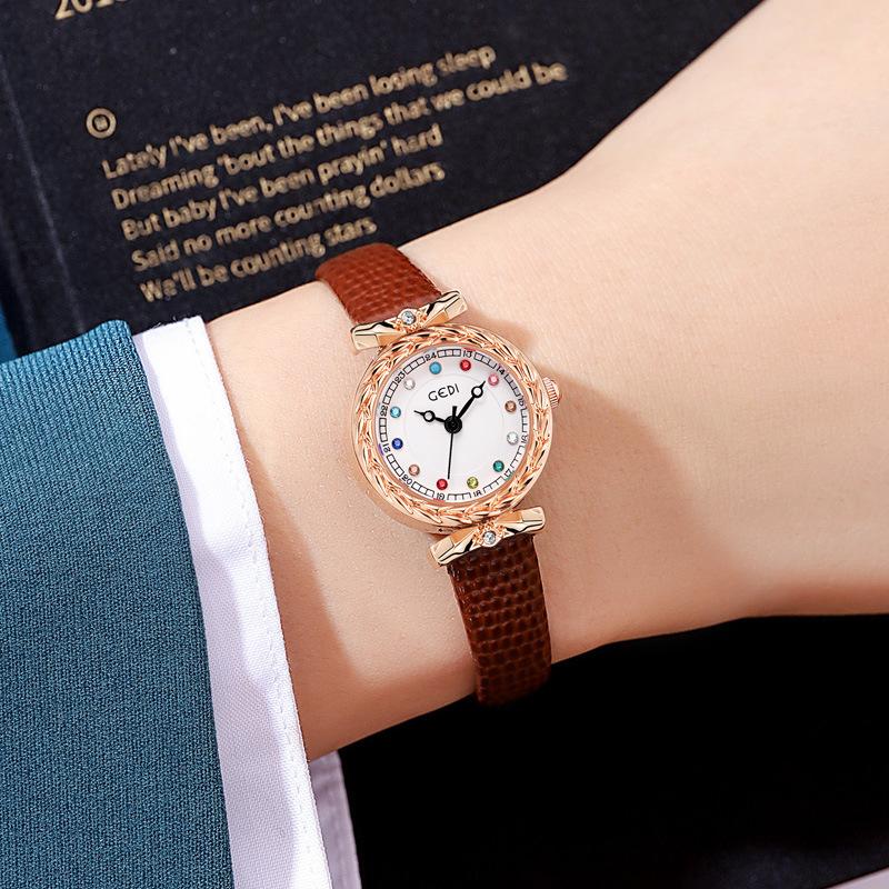 Light Luxury Birthday Stone Women'S Watch Niche Fashion Snake Pattern Leather Watch Women'S Waterproof High-End Quartz Watch