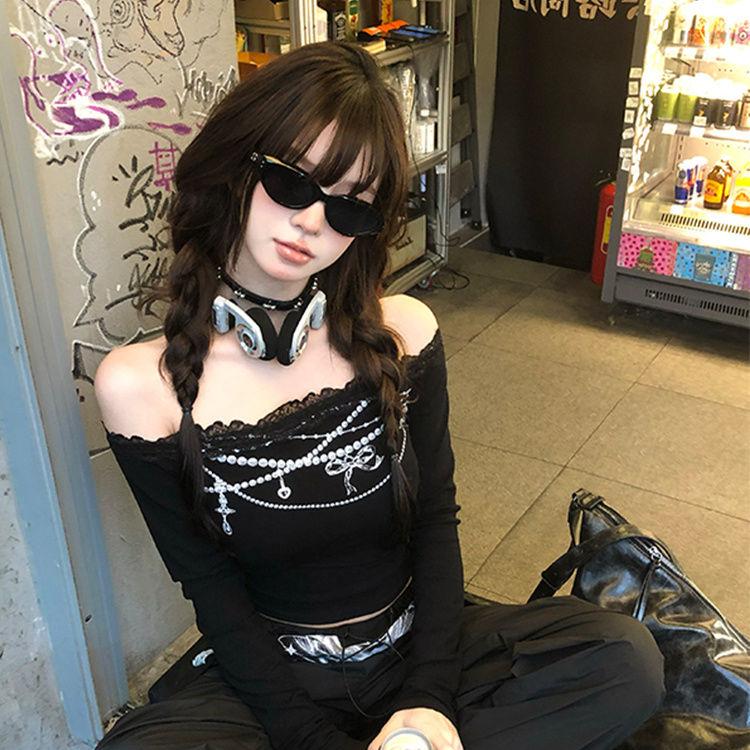 

Женские футболки Y2K Уличная одежда Сексуальные женские футболки С длинным рукавом Вечерняя одежда Модные женские футболки Для клуба бара XL