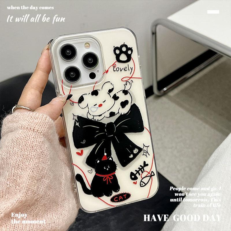 New Cute Kitten and Puppy Mobile Phone Case Suitable for Apple 16promax Soft Girl Iphone15 Protective Cover for Women 13