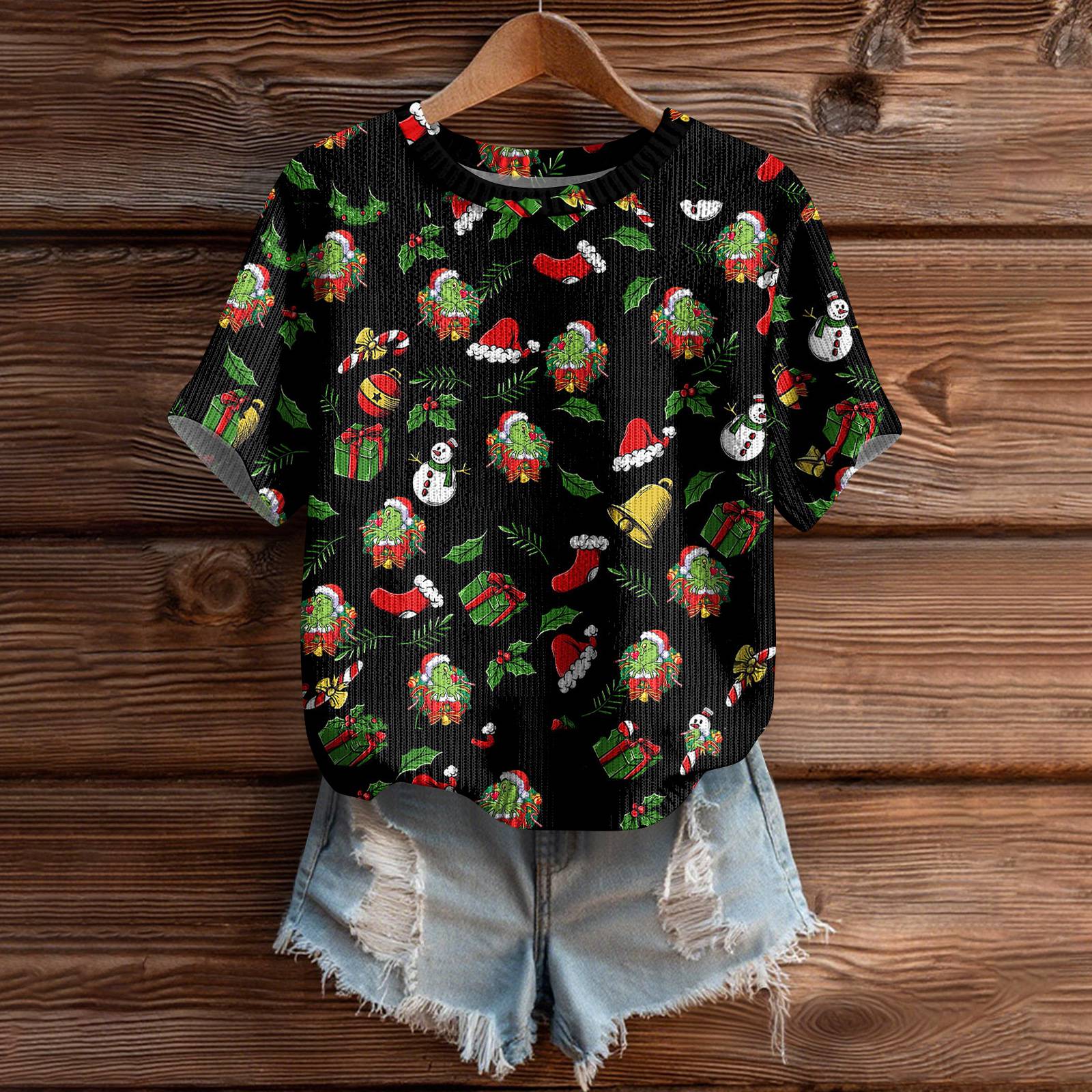 

Женский милый свитер вязаный модный повседневный с круглым вырезом и короткими рукавами уютный топ с принтом M