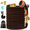 15 M Expandable Garden Hose (50 Ft) Retractable - 10-function Spray Gun, 1/2 & Brass Fittings; 3/4